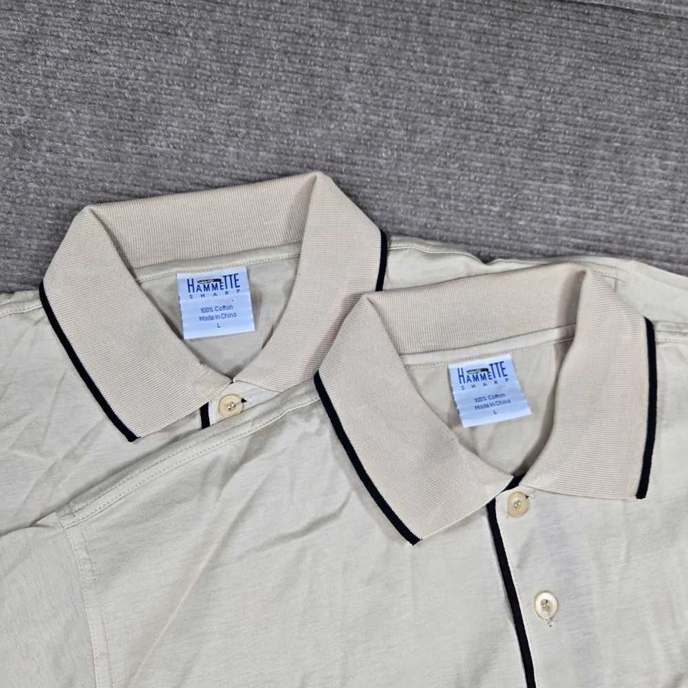 Hammette Sharp Mens Large Beige Short Sleeve‎ Pocket Polo Shirt 2PK
